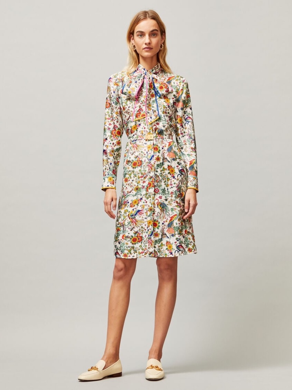 NWOT Tory Burch Silk Promised Land Floral Birds Contrast Dress Size 6